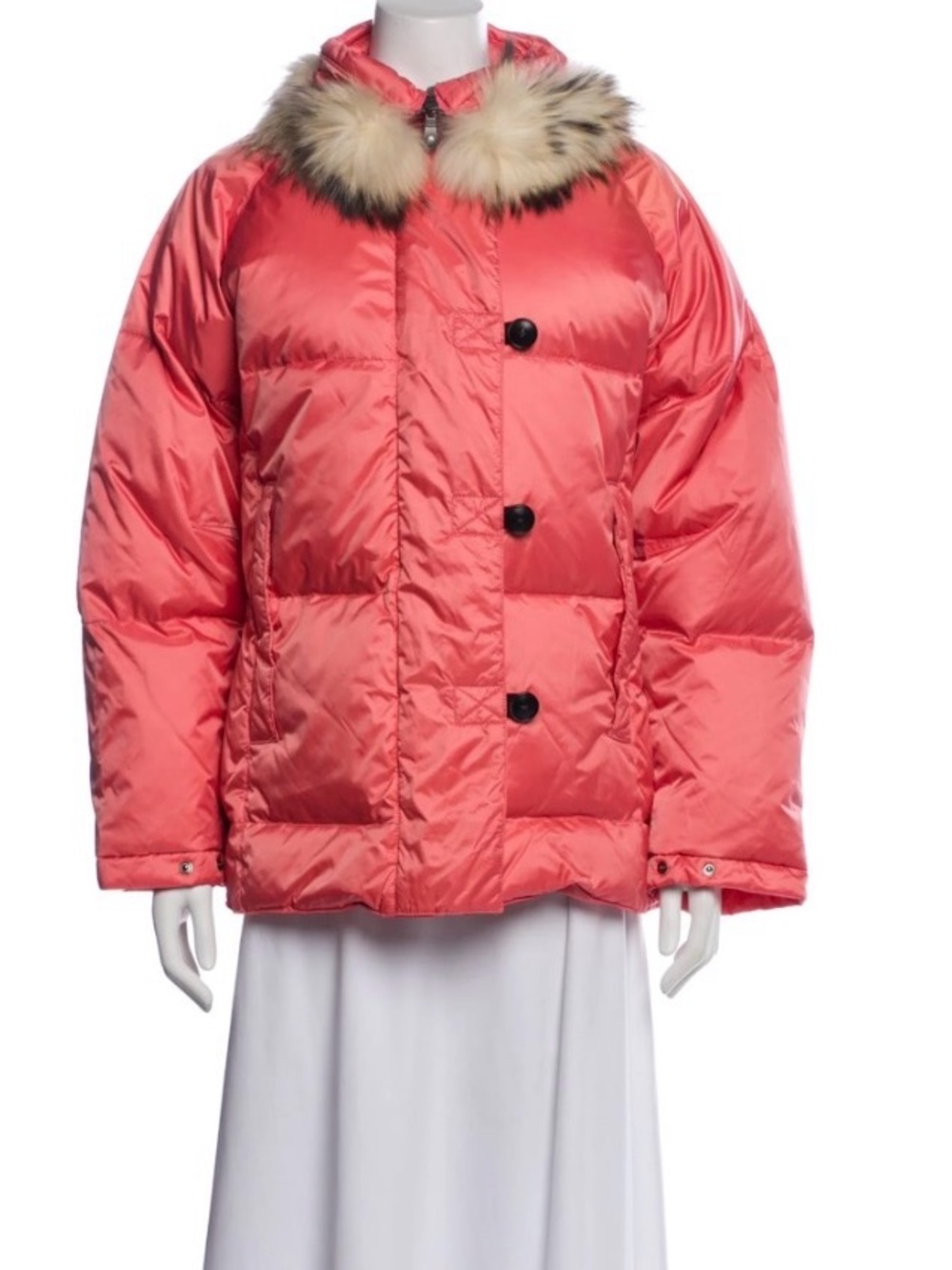 Jet Set Coral Pink Down Puffer Jacket Plush Fur Collar NWT Size 38 M